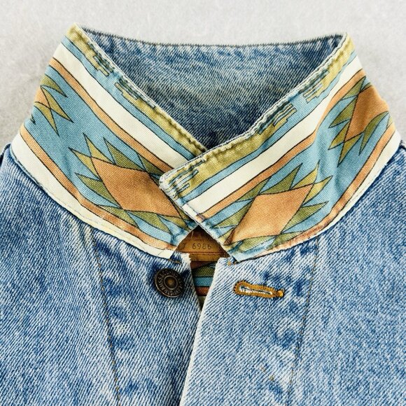 VTG 80s Levi's Mens L Type III Trucker Jacket Aztec Blanket Lined USA Made 70417 - Picture 7 of 14